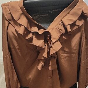 Elegant Brown Ruffle Blouse
